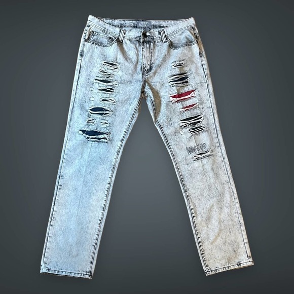 Bleeker & Mercer Men’s Premium Denim Acid Wash Distressed Jeans Size 38/34 - Picture 1 of 8